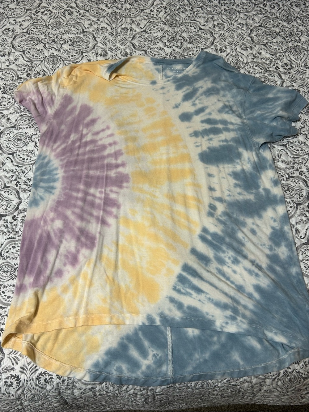 American Eagle Soft & Sexy Tie-Dye Tee in Blue, Yellow & Cream